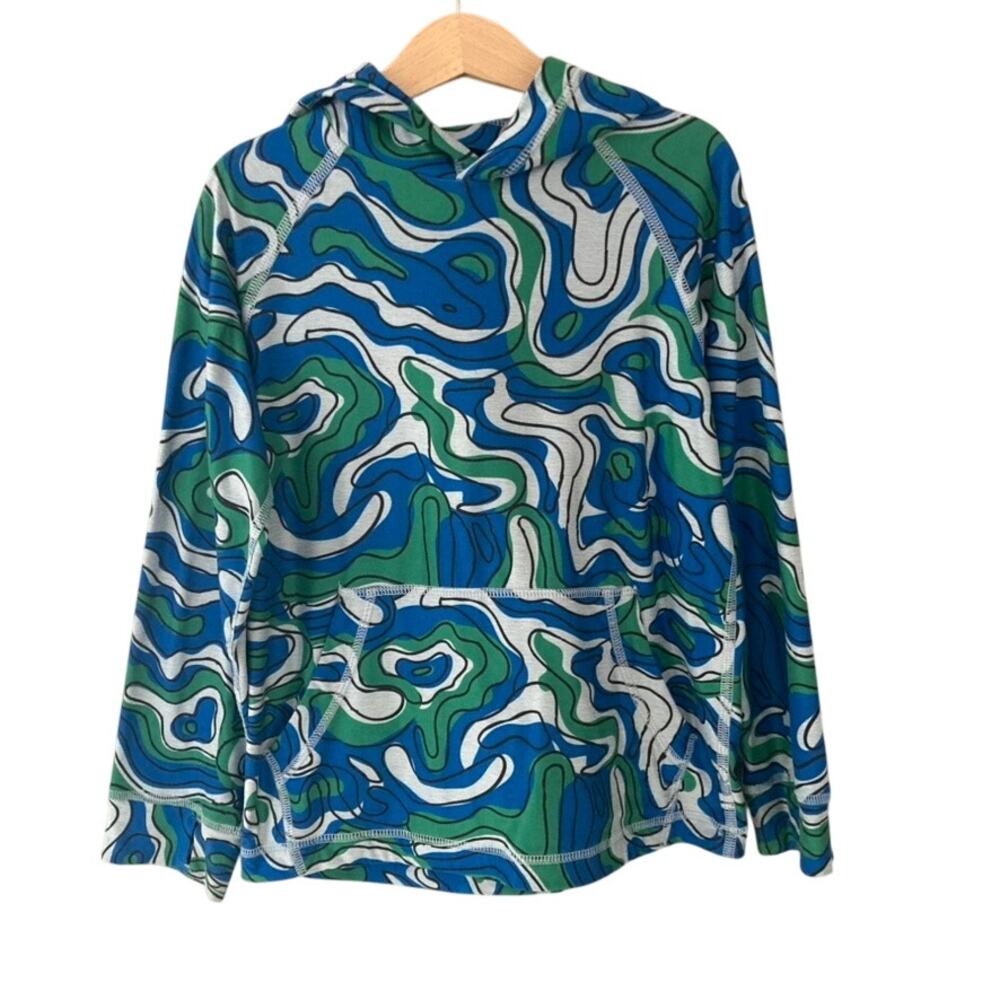 Hanna Andersson Printed UV Hoodie Jelly Bean Blue Green 6/7